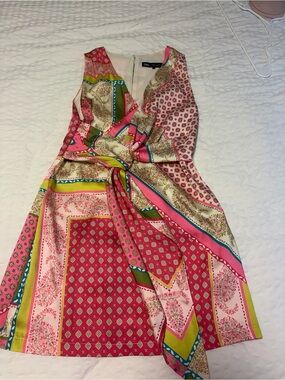 Zara Pink & Green Printed Wrap Midi Dress